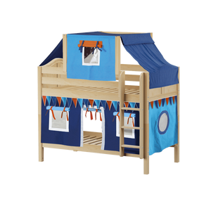 Maxtrix Twin Low Bunk Bed with Straight Ladder, Top Tent + Curtain