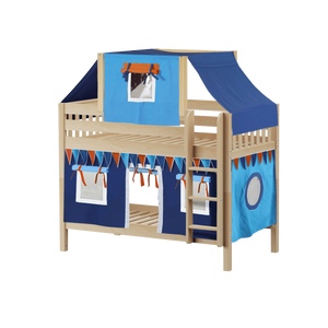 Maxtrix Twin Low Bunk Bed with Straight Ladder, Top Tent + Curtain