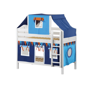 Maxtrix Twin Low Bunk Bed with Straight Ladder, Top Tent + Curtain