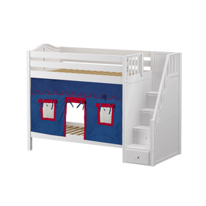 Maxtrix Twin High Bunk Bed with Stairs + Curtain