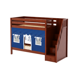 Maxtrix Twin High Bunk Bed with Stairs + Curtain