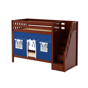 Maxtrix Twin High Bunk Bed with Stairs + Curtain