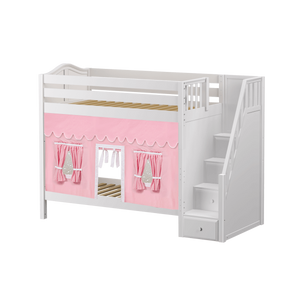 Maxtrix Twin High Bunk Bed with Stairs + Curtain