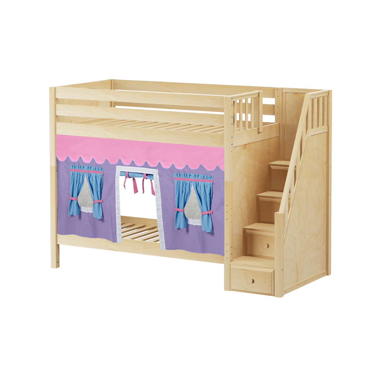 Maxtrix Twin High Bunk Bed with Stairs + Curtain