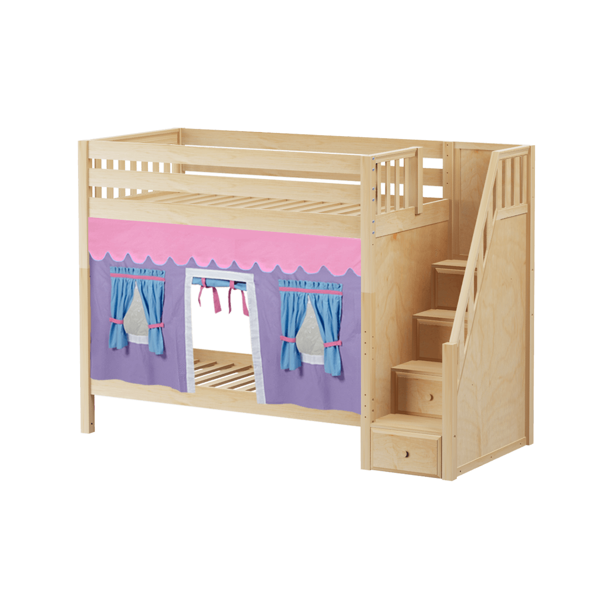 Maxtrix Twin High Bunk Bed with Stairs + Curtain