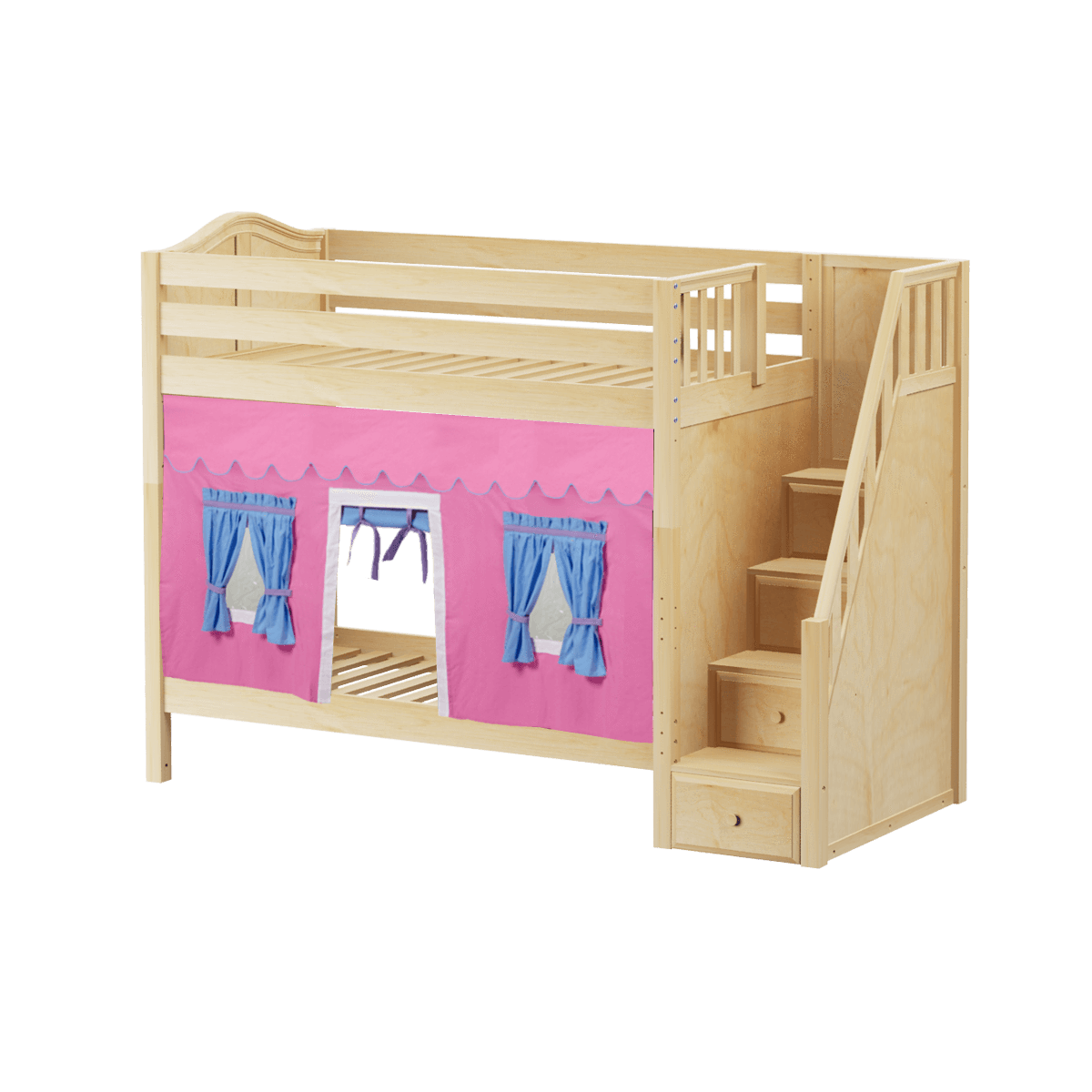 Maxtrix Twin High Bunk Bed with Stairs + Curtain