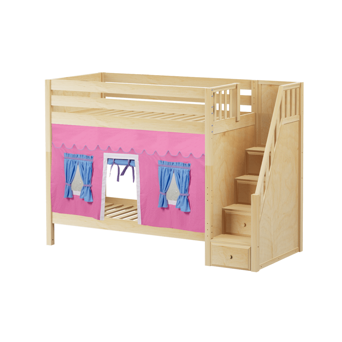 Maxtrix Twin High Bunk Bed with Stairs + Curtain