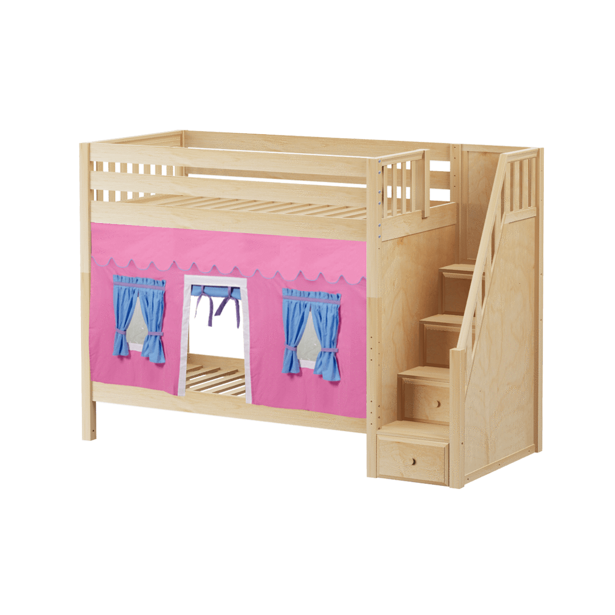 Maxtrix Twin High Bunk Bed with Stairs + Curtain