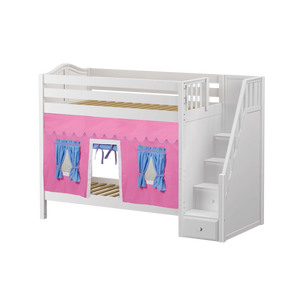Maxtrix Twin High Bunk Bed with Stairs + Curtain