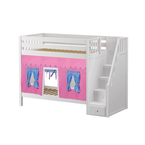 Maxtrix Twin High Bunk Bed with Stairs + Curtain
