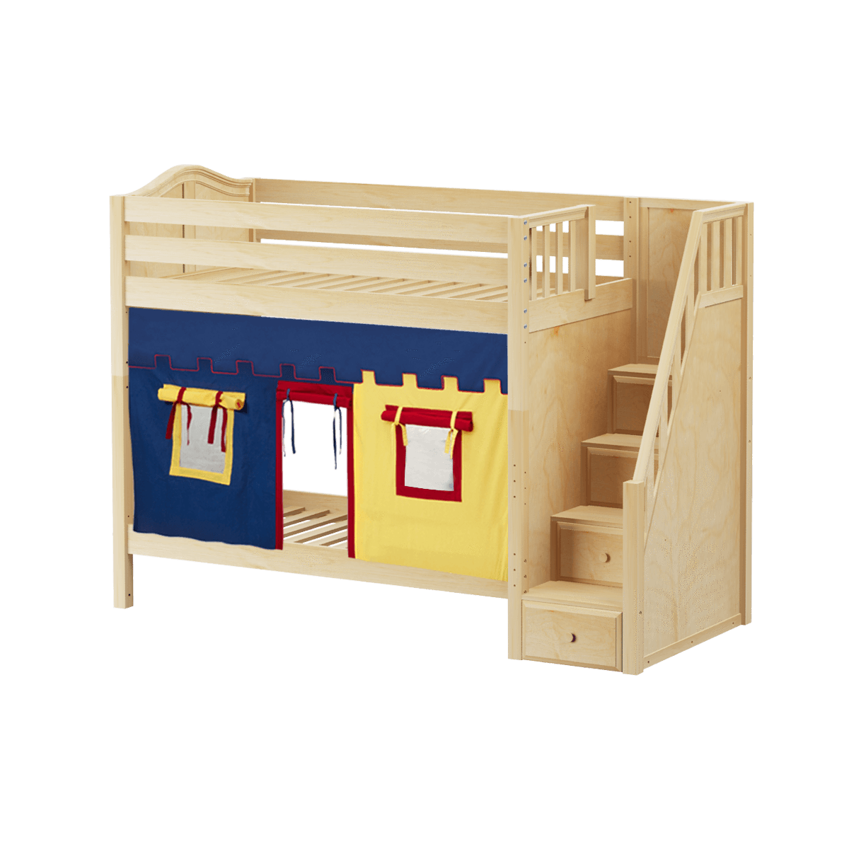 Maxtrix Twin High Bunk Bed with Stairs + Curtain