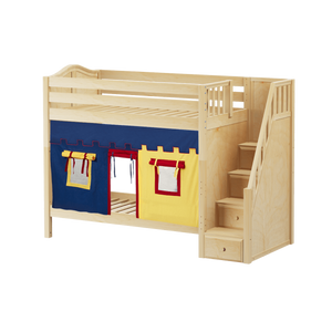 Maxtrix Twin High Bunk Bed with Stairs + Curtain