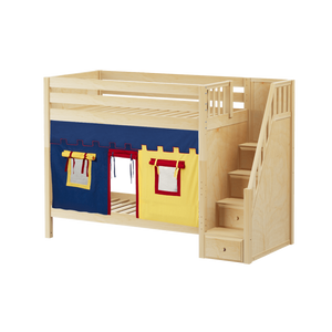 Maxtrix Twin High Bunk Bed with Stairs + Curtain