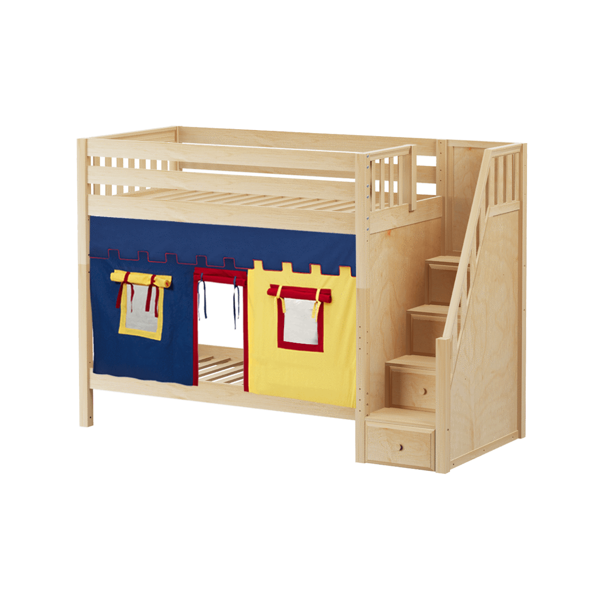 Maxtrix Twin High Bunk Bed with Stairs + Curtain