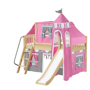 Maxtrix Twin Low Loft Bed with Angled Ladder, Curtain, Top Tent, Tower + Slide