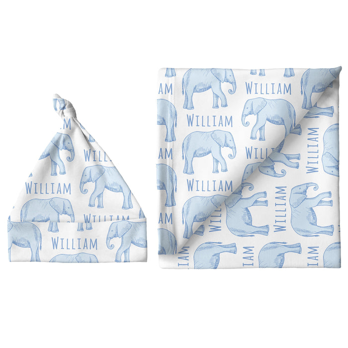 Sugar + Maple Large Blanket & Hat Set - Elephant Blue